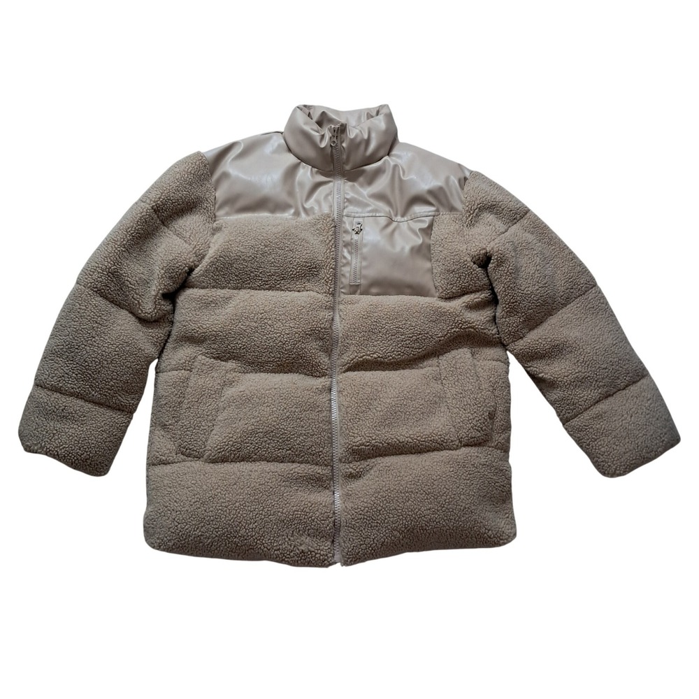 Anthropologie If By Sea Puffer Jacket Women's Medium Tan Beige Faux Sherpa Teddy